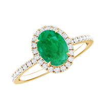 Real 0.7 Carat Oval Emerald Engagement Ring with Diamond Halo