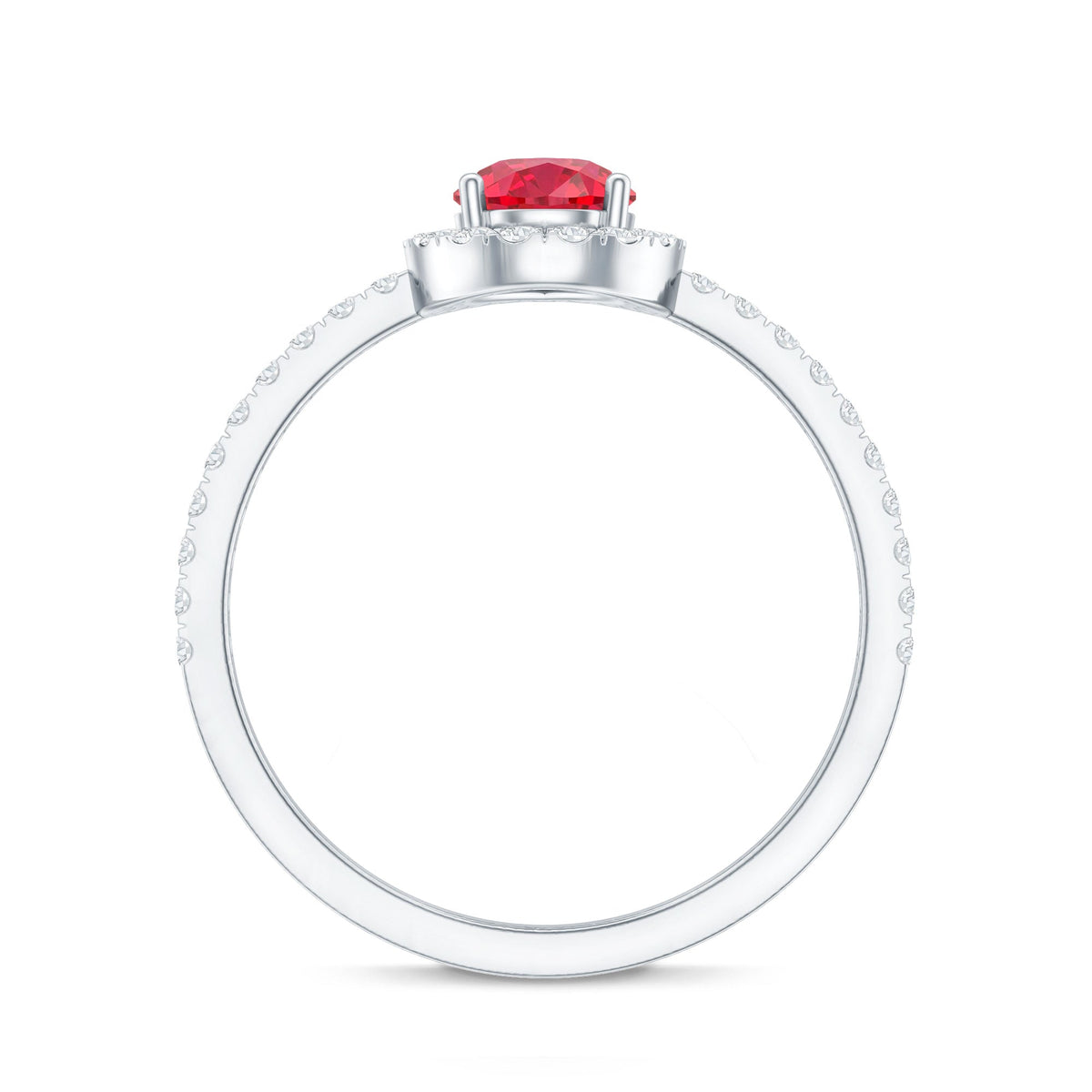 Lab Created Ruby Teardrop Halo Engagement Ring with Diamond