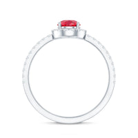 Lab Created Ruby Teardrop Halo Engagement Ring with Diamond