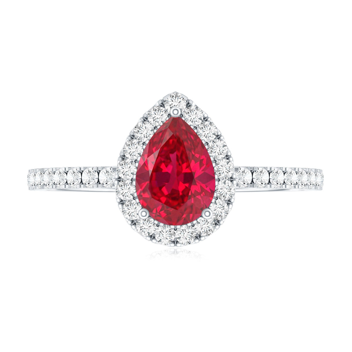 Lab Created Ruby Teardrop Halo Engagement Ring with Diamond