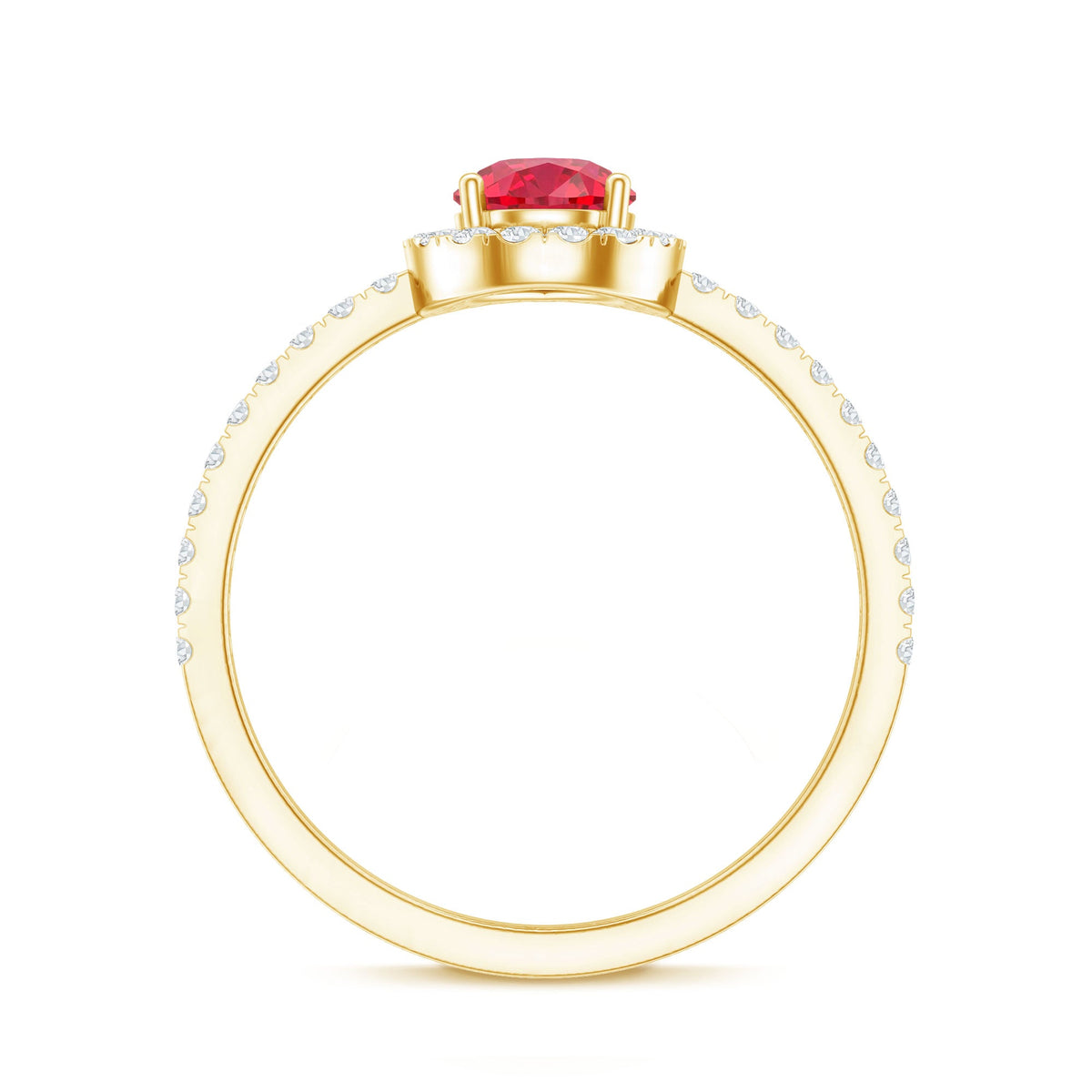 Lab Created Ruby Teardrop Halo Engagement Ring with Diamond