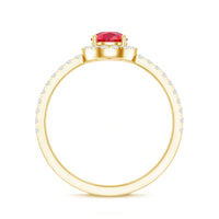 Lab Created Ruby Teardrop Halo Engagement Ring with Diamond