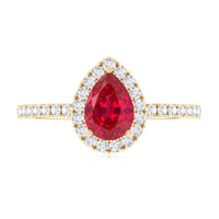 Lab Created Ruby Teardrop Halo Engagement Ring with Diamond