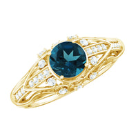 Vintage Looking London Blue Topaz and Diamond Engagement Ring With Certificate