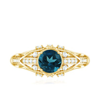 Vintage Looking London Blue Topaz and Diamond Engagement Ring With Certificate