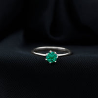 0.8 Carat Round Lab Grown Emerald Solitaire Ring in Lotus Basket Setting