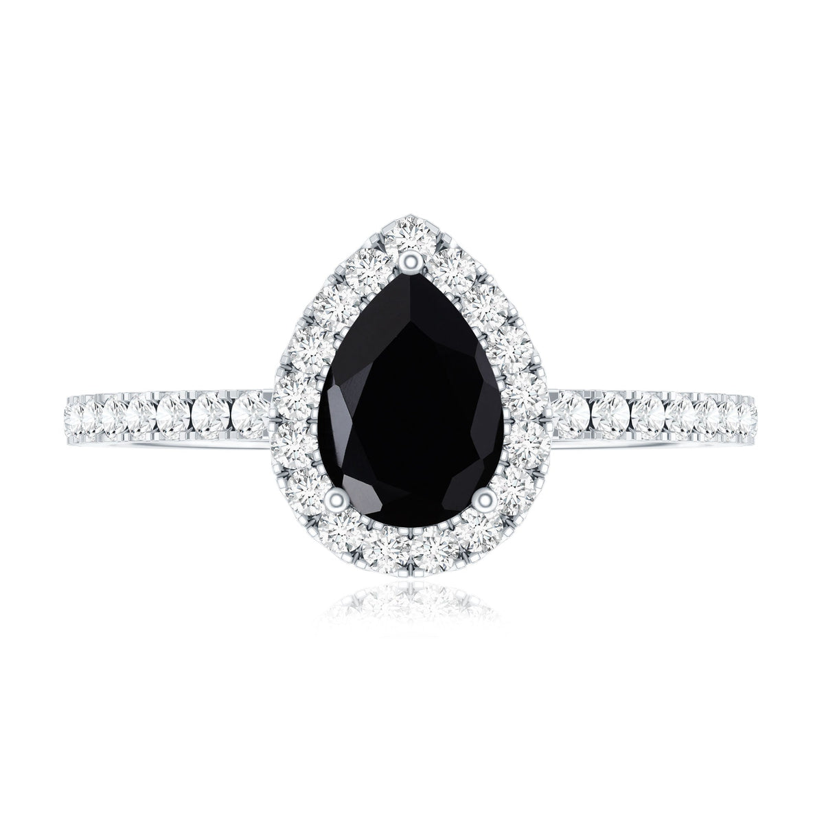 Certified 0.85 Carat Pear Shape Lab Grown Black and White Diamond Halo Engagement Ring