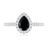 Certified 0.85 Carat Pear Shape Lab Grown Black and White Diamond Halo Engagement Ring