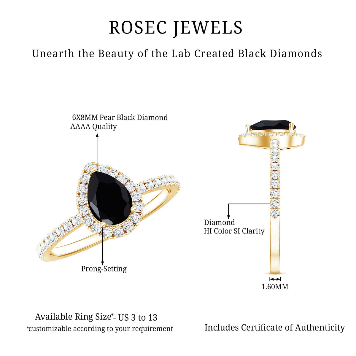 Certified 0.85 Carat Pear Shape Lab Grown Black and White Diamond Halo Engagement Ring