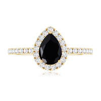 Certified 0.85 Carat Pear Shape Lab Grown Black and White Diamond Halo Engagement Ring