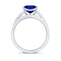 Certified Lab Grown Blue Sapphire Princess Cut Engagement Ring Set with Moissanite