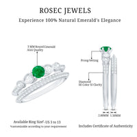 Vintage Looking Emerald Diamond Engagement Wedding Ring Set of 2