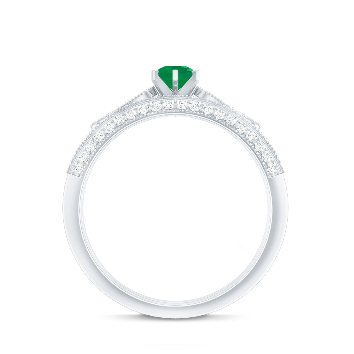 Vintage Looking Emerald Diamond Engagement Wedding Ring Set of 2