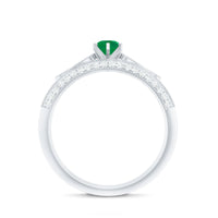 Vintage Looking Emerald Diamond Engagement Wedding Ring Set of 2
