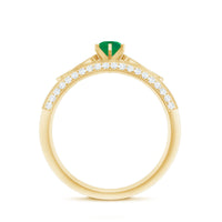 Vintage Looking Emerald Diamond Engagement Wedding Ring Set of 2