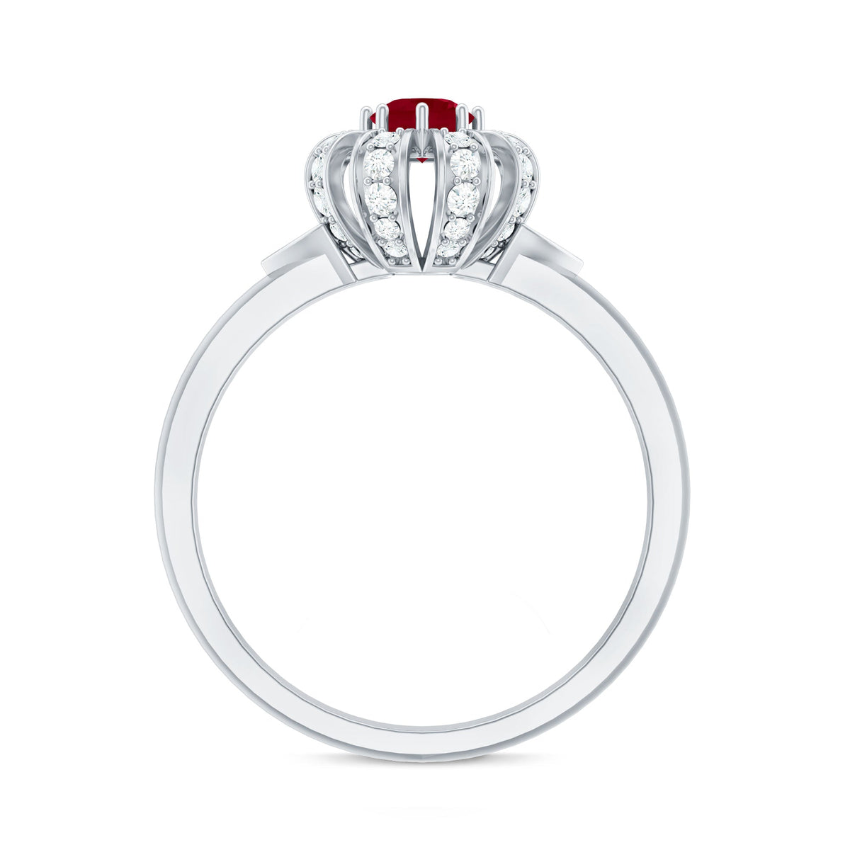 Natural Ruby Flower Promise Ring with Diamond