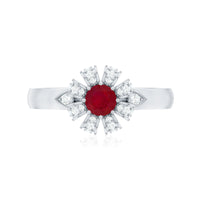 Natural Ruby Flower Promise Ring with Diamond