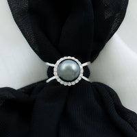 7.5 Carat Black Pearl Criss Cross Engagement Ring with Diamond Halo