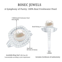 Cultured 3 Carat Freshwater Pearl Double Halo Engagement Ring with Moissanite