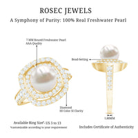 Cultured 3 Carat Freshwater Pearl Double Halo Engagement Ring with Moissanite