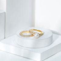 Cultured Freshwater Pearl Wedding Bridal Ring Set with Moissanite
