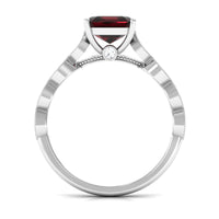 Real 8mm Asscher Cut Garnet Engagement Ring with Diamond