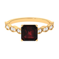 Real 8mm Asscher Cut Garnet Engagement Ring with Diamond