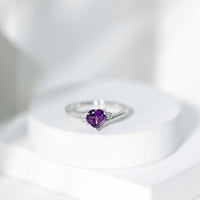 Real 0.9 Carat Amethyst Heart Engagement Ring with Diamond
