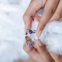 Real 0.9 Carat Amethyst Heart Engagement Ring with Diamond