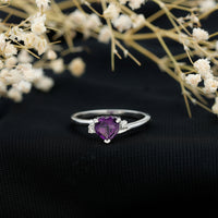 Real 0.9 Carat Amethyst Heart Engagement Ring with Diamond