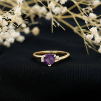 Real 0.9 Carat Amethyst Heart Engagement Ring with Diamond
