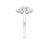 Bezel Set Moonstone Statement Engagement Ring with Diamond Halo