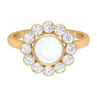 Bezel Set Moonstone Statement Engagement Ring with Diamond Halo
