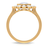 Bezel Set Moonstone Statement Engagement Ring with Diamond Halo