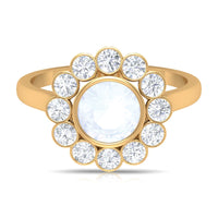 Bezel Set Moonstone Statement Engagement Ring with Diamond Halo