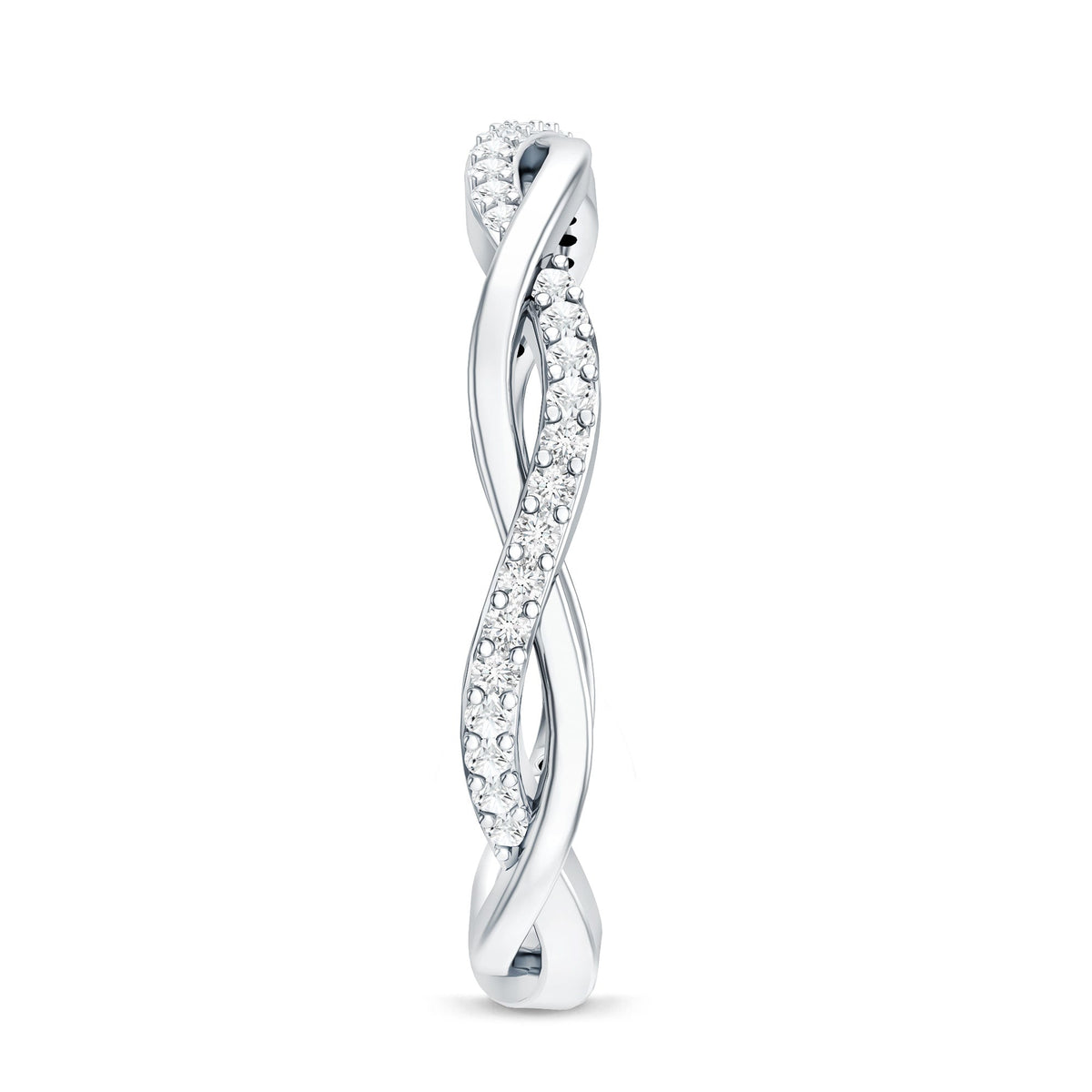 Certified Moissanite infinity eternity band ring from Rosec Jewels, featuring a continuous row of sparkling moissanite stones.
