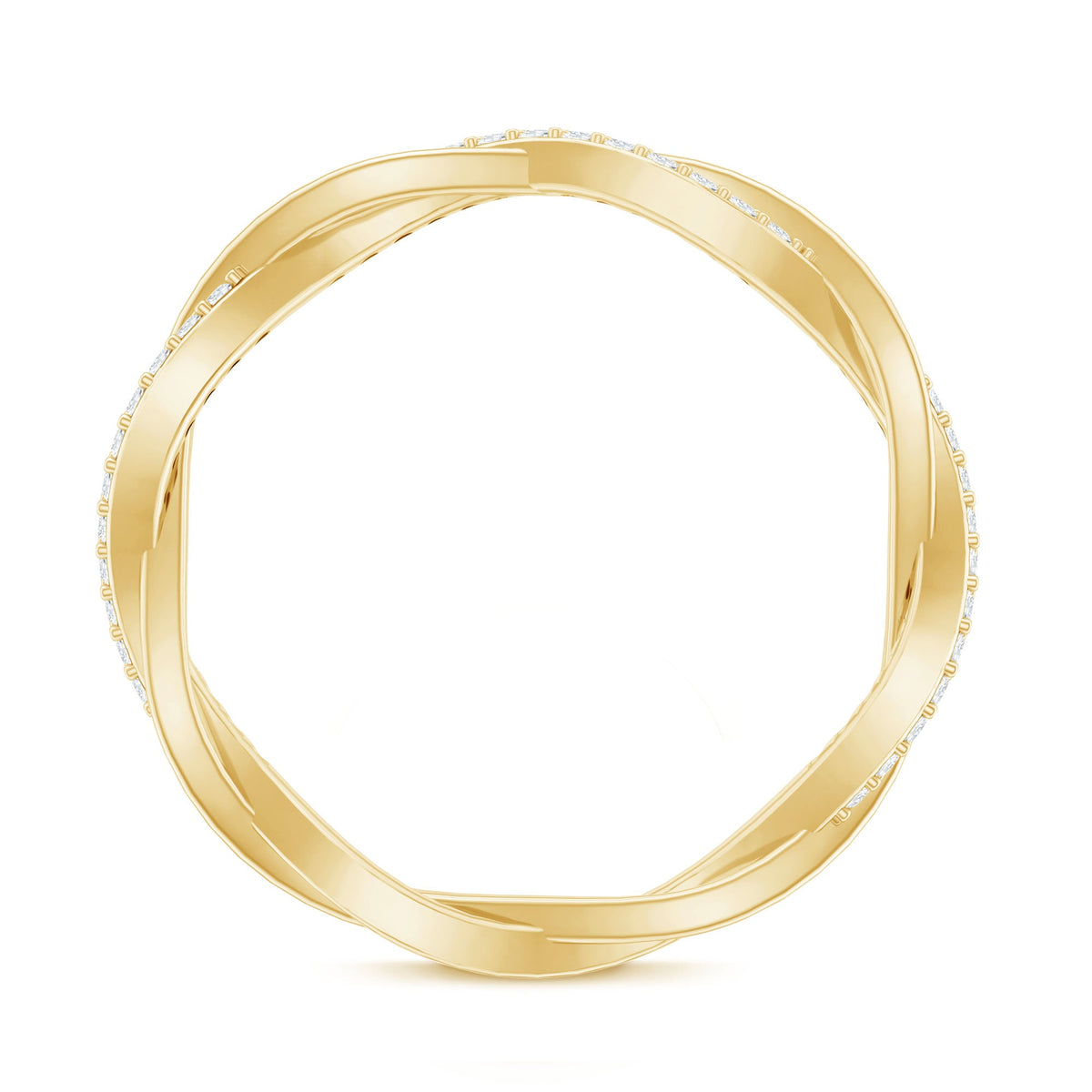Rosec Jewels certified moissanite infinity eternity band ring with sparkling stones, showcasing a continuous circle design.