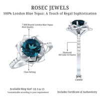 Rose Flower Engagement Ring with London Blue Topaz and Diamond
