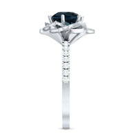 Rose Flower Engagement Ring with London Blue Topaz and Diamond