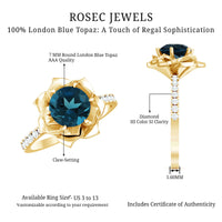 Rose Flower Engagement Ring with London Blue Topaz and Diamond