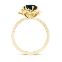 Rose Flower Engagement Ring with London Blue Topaz and Diamond