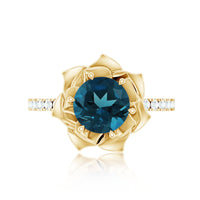 Rose Flower Engagement Ring with London Blue Topaz and Diamond