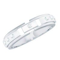 Natural diamond wedding band for men by Rosec Jewels, sleek ring with sparkling diamonds and polished metal finish.