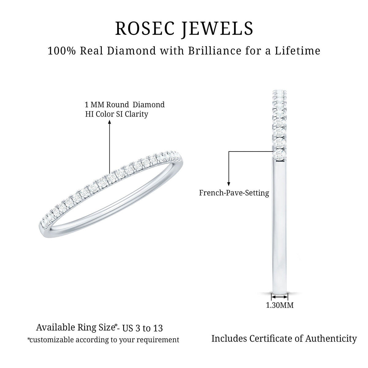 Certified Natural Diamond Stackable Wedding Ring