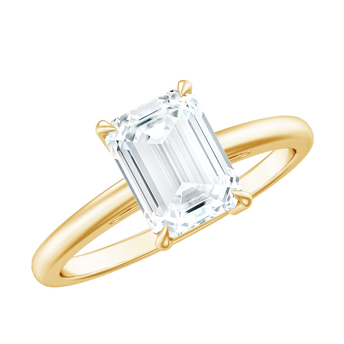 Certified 6x8mm moissanite emerald cut engagement ring by Rosec Jewels featuring a sleek, elegant design and sparkling gemstone.