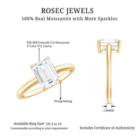 Certified 6X8MM Moissanite Emerald Cut Engagement Ring