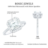 Certified Asscher Cut Moissanite Halo Engagement Ring for Women
