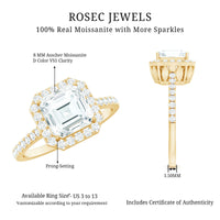 Certified Asscher Cut Moissanite Halo Engagement Ring for Women