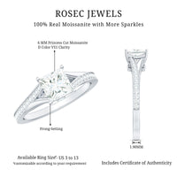 Certified Princess Cut Moissanite Engagement Ring With Split Shank