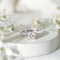 Certified Princess Cut Moissanite Engagement Ring With Split Shank